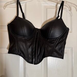 Windsor Black Faux Leather Bustier Top